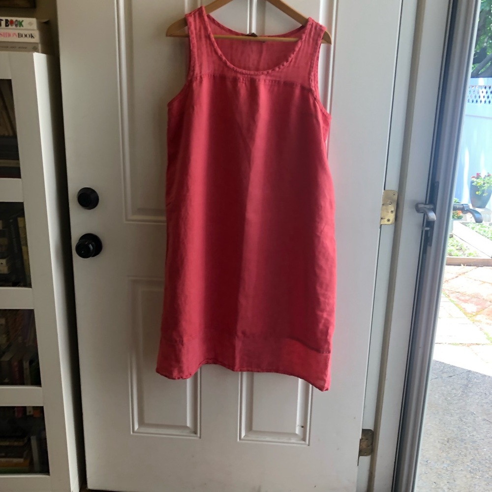 FLAX Sleeveless Pink Linen Shift Dress - Picture 4 of 9